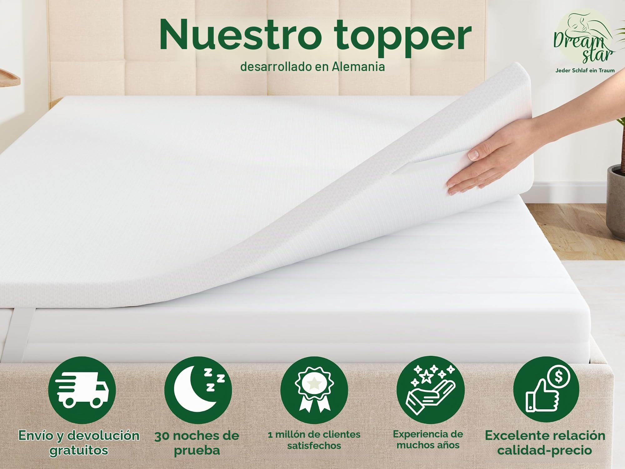 DREAMSTAR Easy Dream Topper | Protector de colchón extra rígido con núcleo de espuma fría, con dureza 4 (H4), 100-120 kg, certificado Öko-Tex, 5 cm de alto, 140 x 200 cm