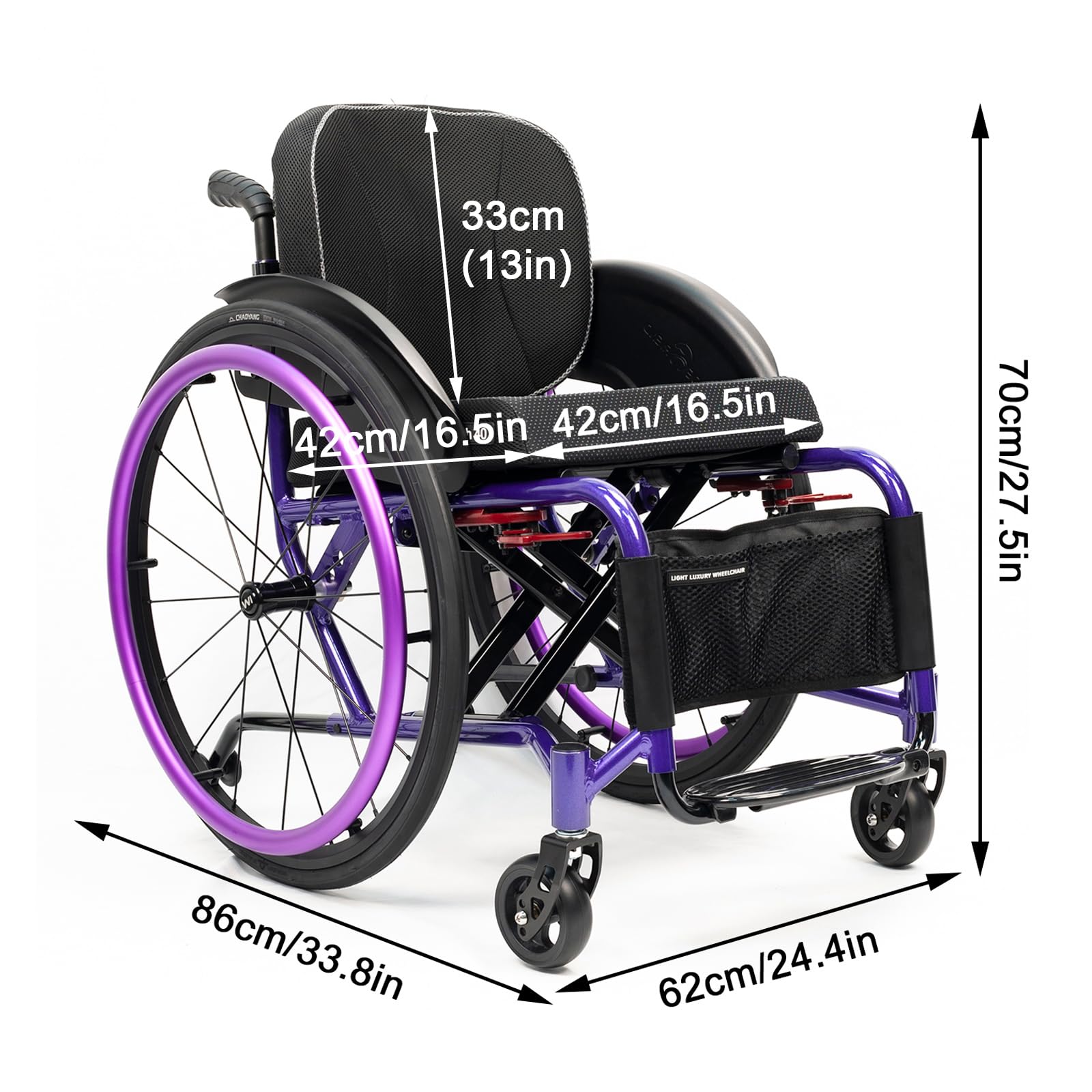 Silla de ruedas deportiva y de ocio, silla de ruedas plegable manual, silla de ruedas de aleación de aluminio con frenos de mano y ruedas traseras de liberación rápida, capacidad de peso de 220 libras