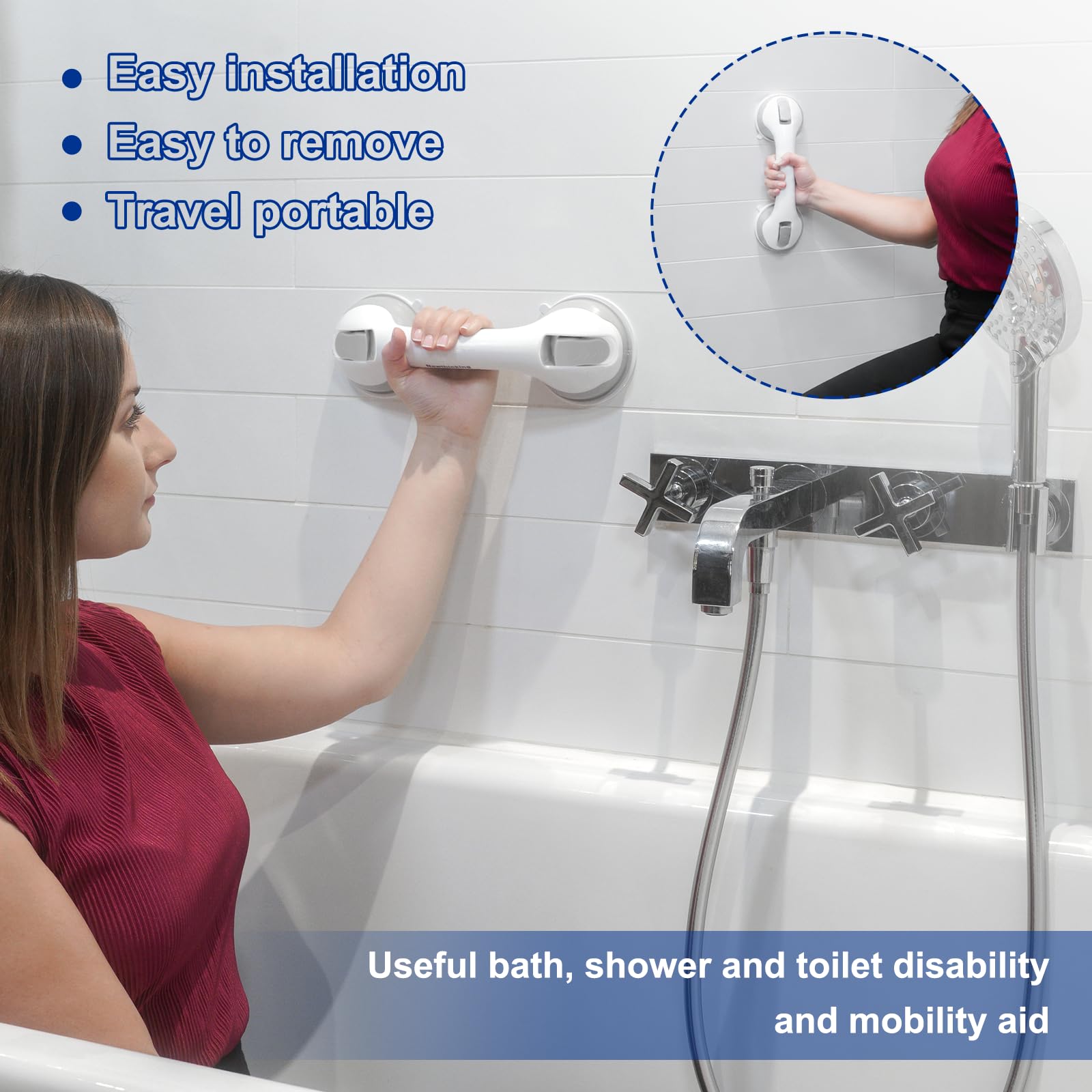 Newthinking Maniglie Ventosa da Bagno 30cm, Doccia Anziani Maniglia con Ventosa, Maniglione Ventosa Bagno per Anziani Disabili, 1 Pezzi