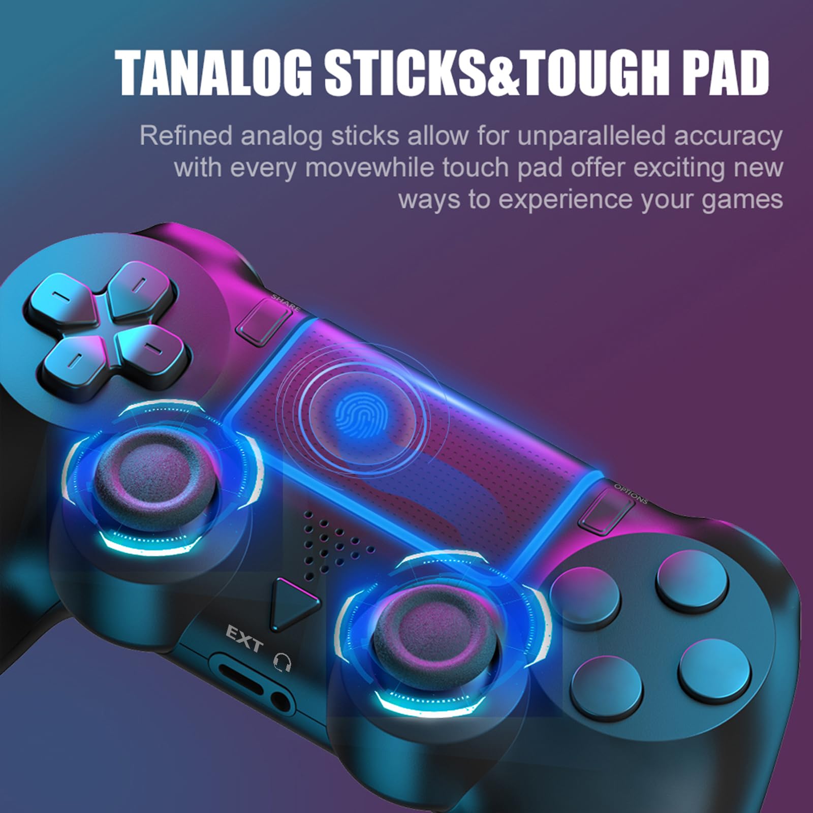 Wireless Controller für PS-4, LED Game Controller Kompatibel mit PS-4/Slim/Pro/PC, Gamepad mit Dual Vibration, Touchpad, 6-Achse