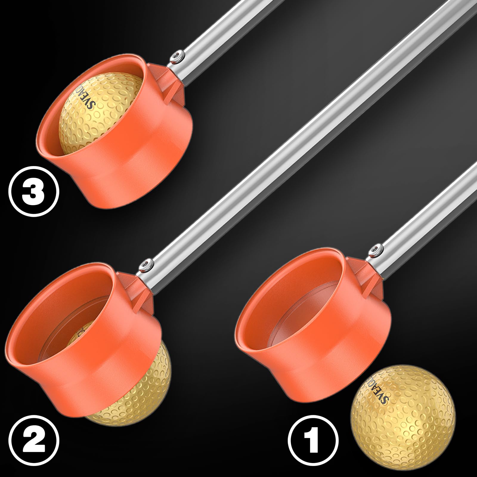 Retriever telescópico de pelotas de golf de 9 pies a 12 pies para agua, diseño de pelota de recogida de doble cara, eje de acero inoxidable, accesorios imprescindibles para golfistas.