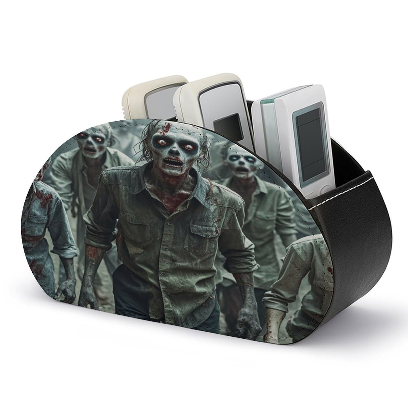 FekiLoot Many Zombie Remote Control Holder with 5 Compartments Multi-functional TV Remote Caddy Organizer Leather TV Remote Holder Desktop Organizer Store for Bedside Table Office Desk