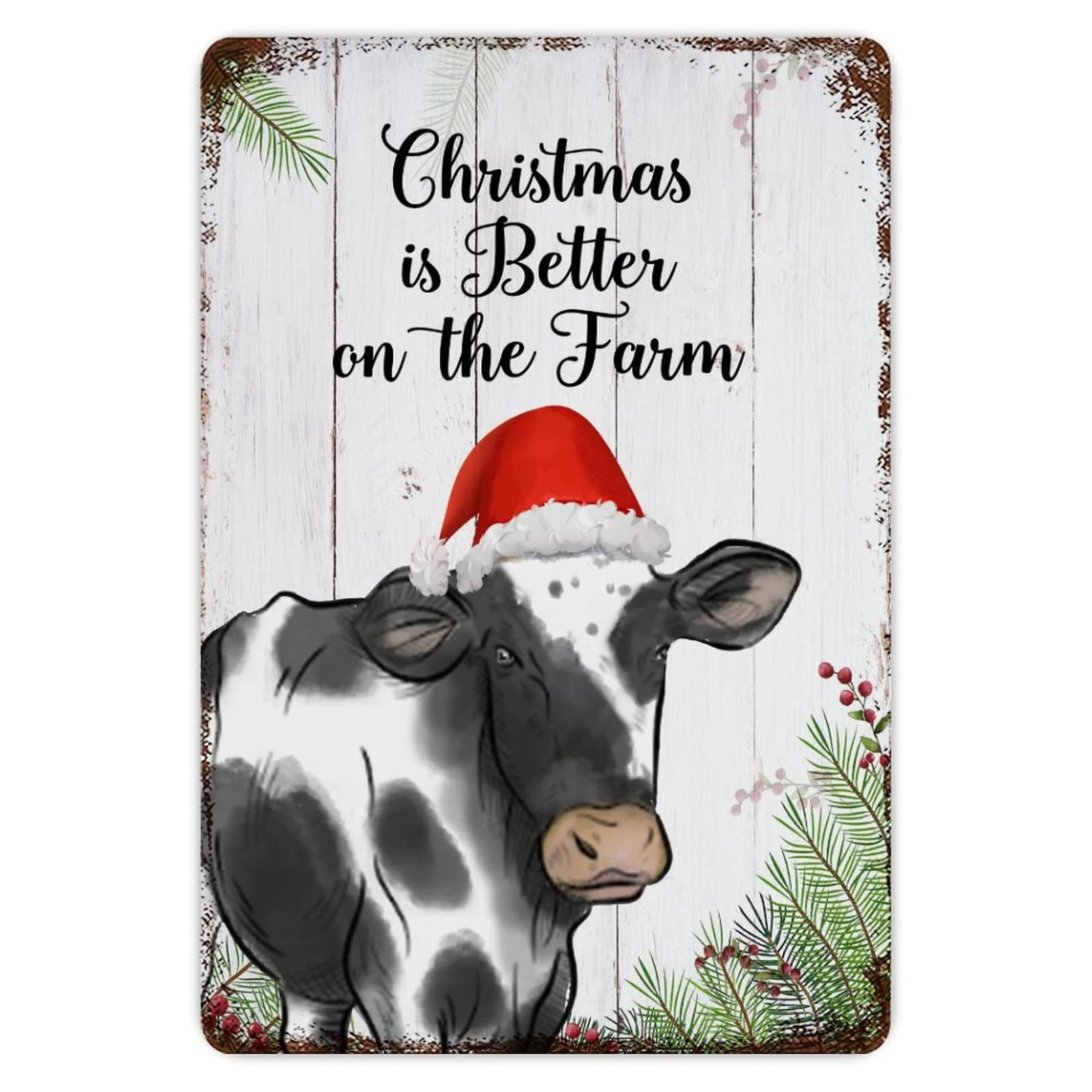 ENEDNATE Rustic Aluminum Sign Merry Christmas Dog In Santa Hat Tin Metal Sign Retro Home Kitchen Room Wall Door Hanger Decor Sign 8x12 inch
