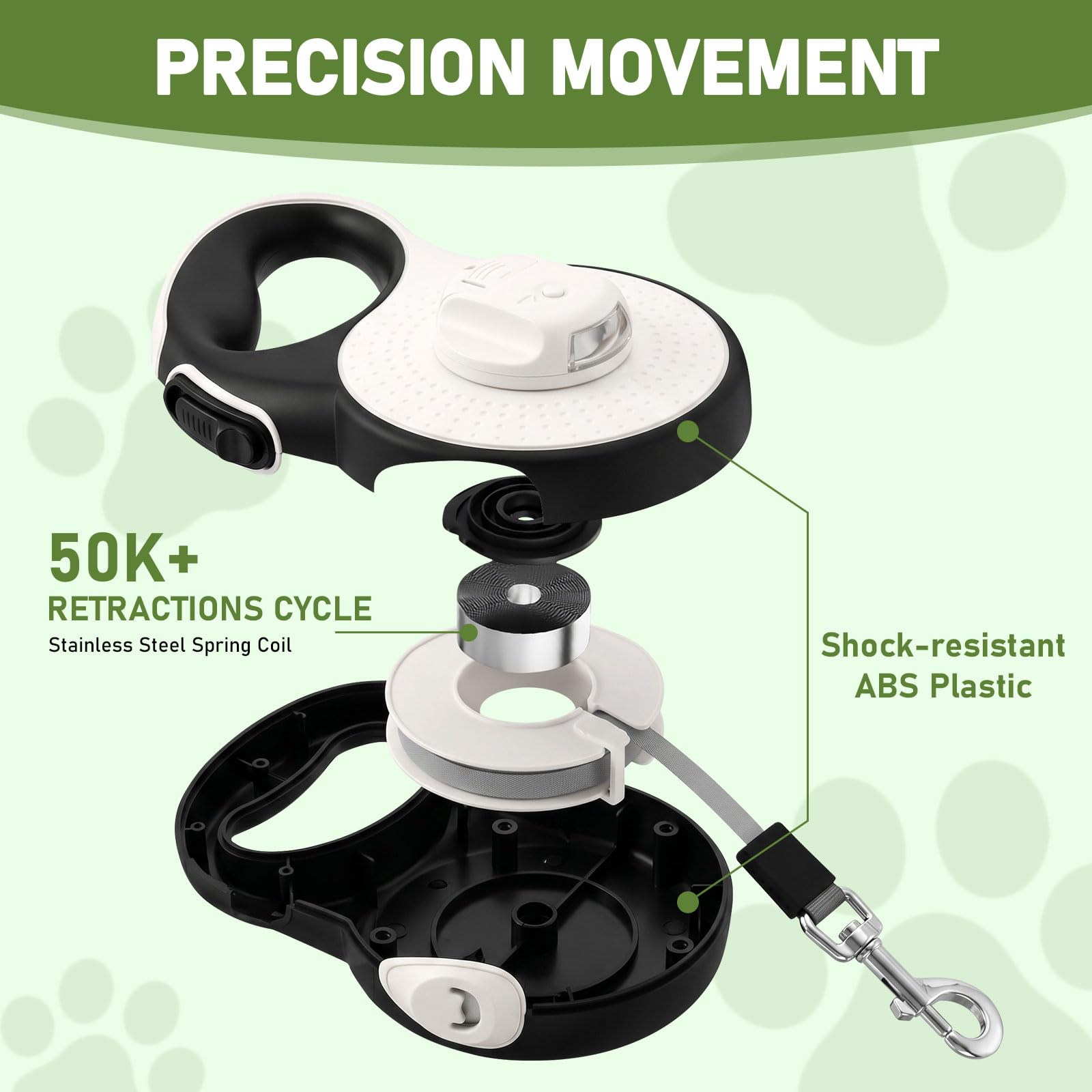 Laisse Chien Enrouleur,Laisse Flexi 8m,360° Anti-nœuds,avec Un Boutton S'arrêter Bloquer,Lampe LED,Porte-Sacs à Déjections Canines,Jusqu'à 35 kg,pour Petit, Moyen et Grand Chiens (Vert)