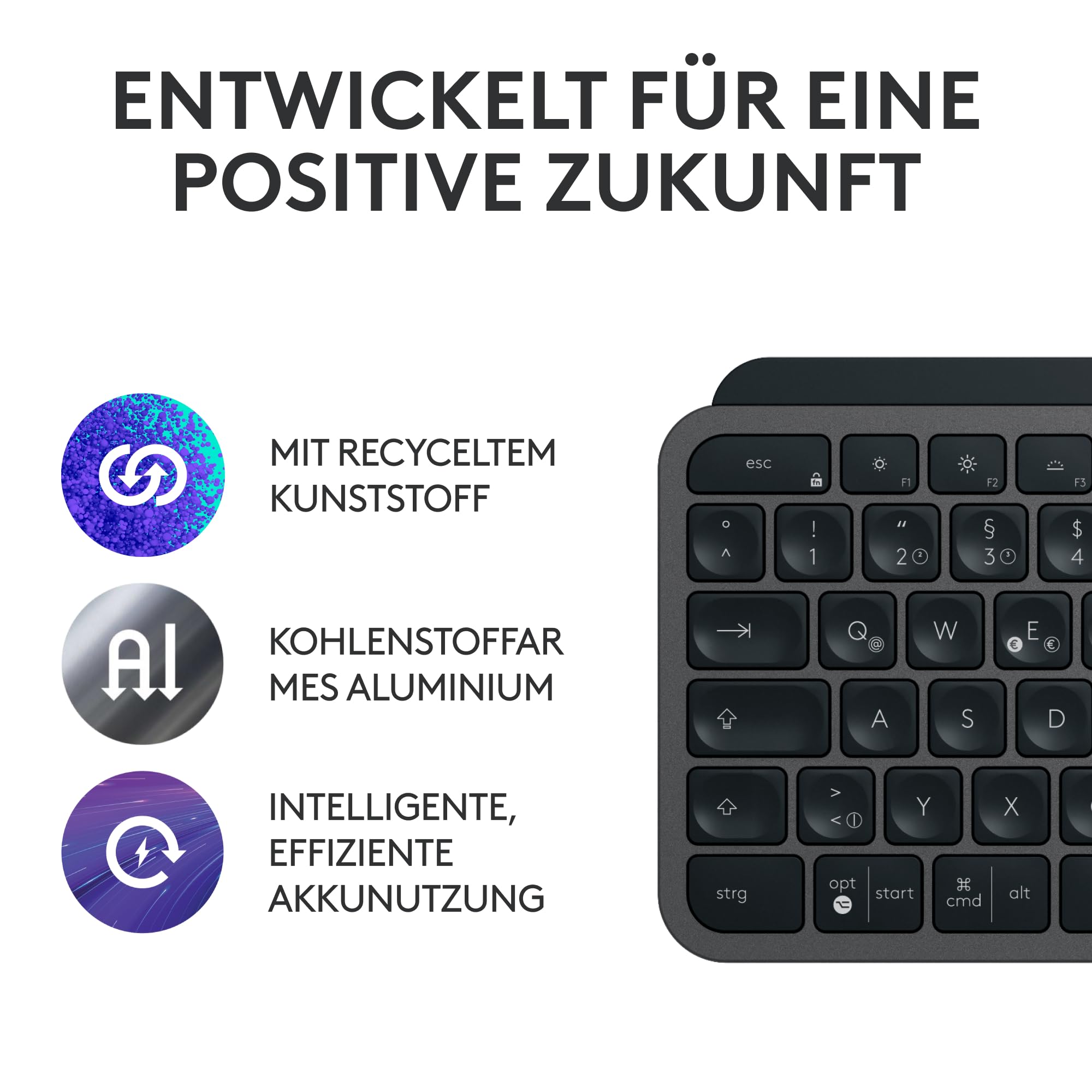 Logitech MX Keys S Combo Kabellose Tastatur und Maus mit Handablage, Beleuchtung, Bluetooth, Deutsches QWERTZ-Layout, Graphit