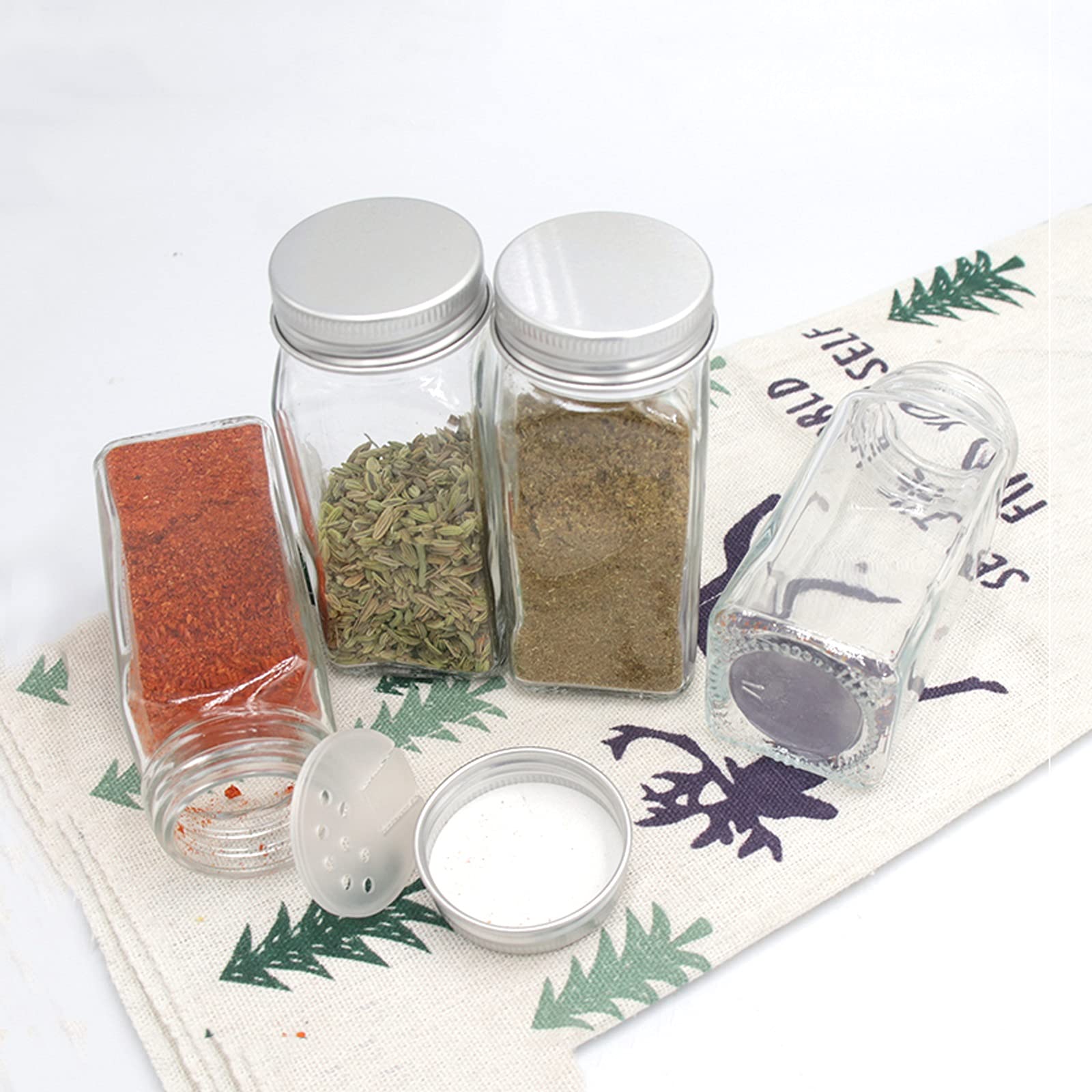 Ensemble de bouteilles d'assaisonnement Bocaux à épices en verre Bouteilles à épices - Couvercles shaker et bouchons métalliques hermétiques Ensemble de 5 pour la cuisine, la maison (Couleur : A) (B)