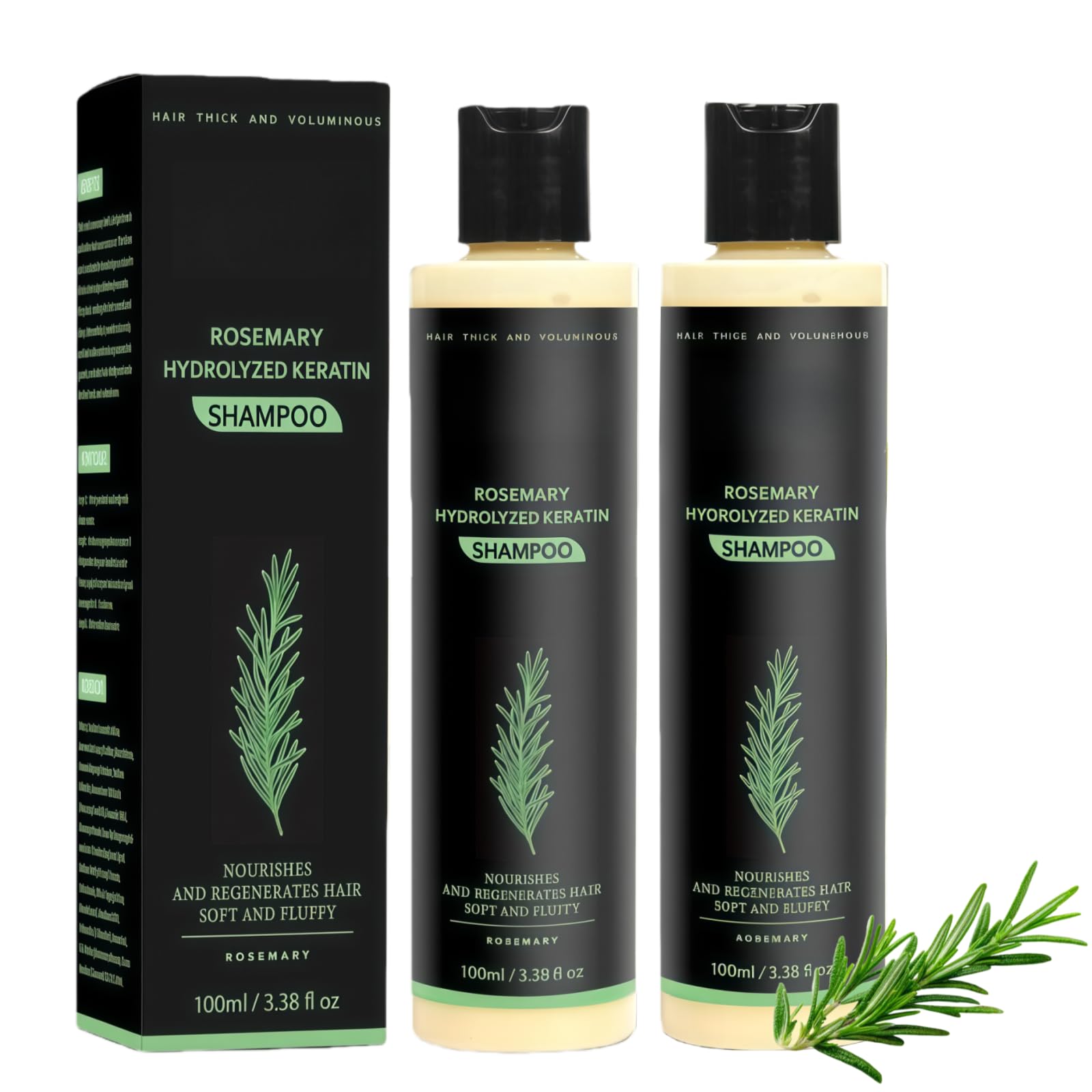 Set di 2 shampoo per la crescita dei capelli al rosmarino per donne e uomini, shampoo naturale densificante e fortificante alla cheratina idrolizzata contro la perdita di capelli e la caduta dei