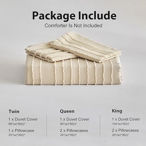 Miniatura 6 de WARMDERN Juego de funda de edredón bohemio de color caqui, tamaño Queen, juego de ropa de cama con mechones con textura a rayas, 3 piezas, funda de