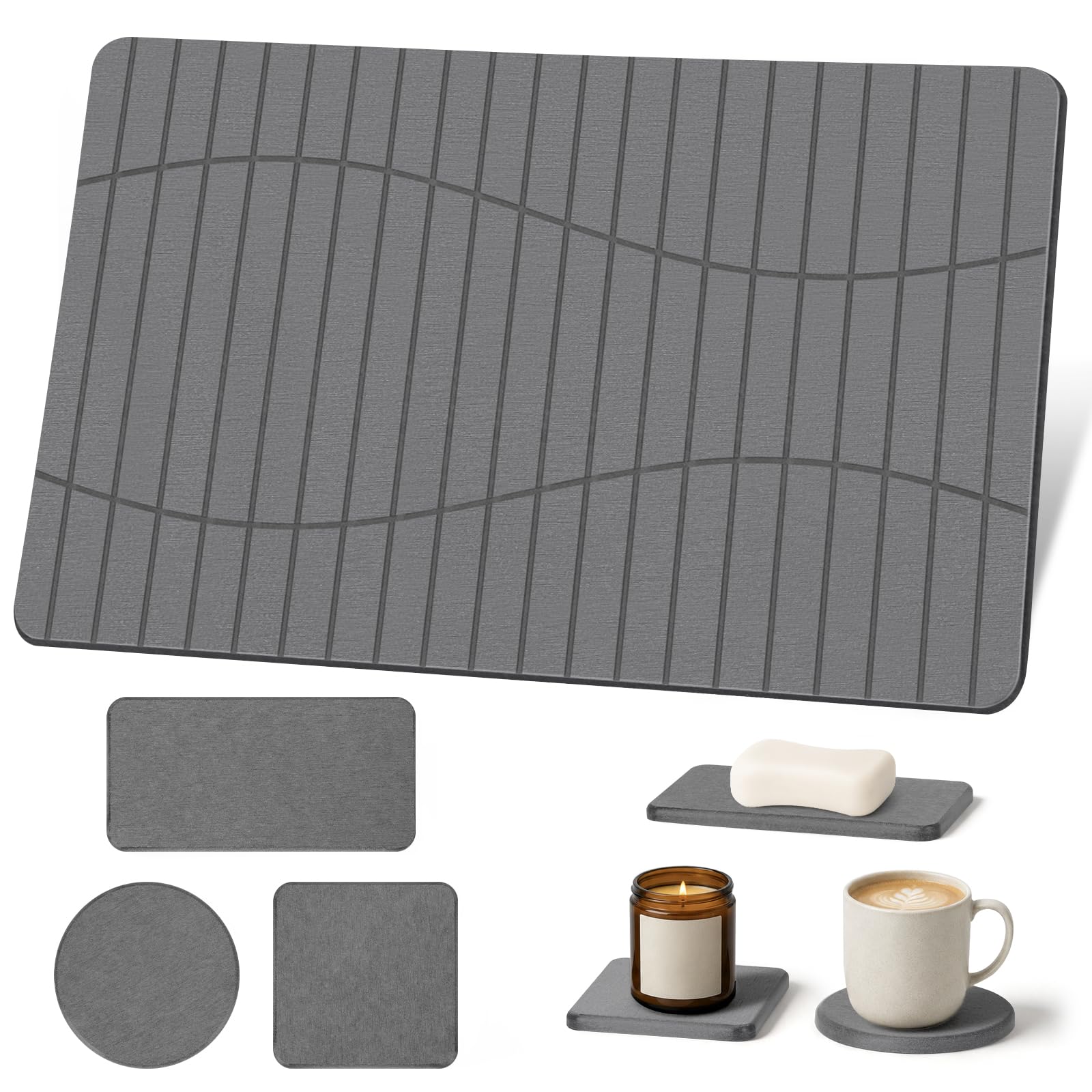 Alfombra baño piedra diatomita diseño minimalista Euqvunn juego gris