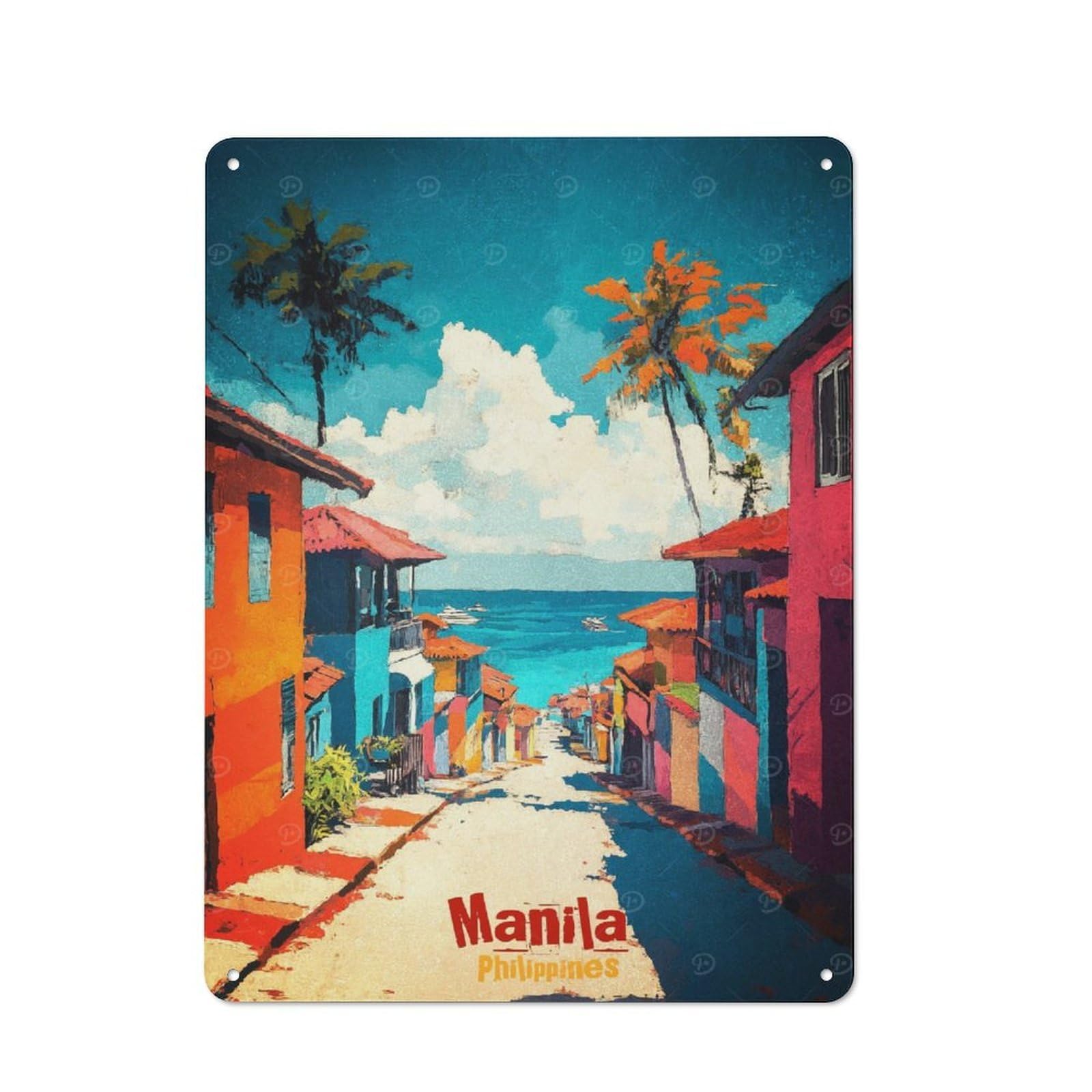 Junmoney Manila Art Rustic Metal Sign 40X30cm For Garage Wall, For Everyday Room Decor With A Rustic Look