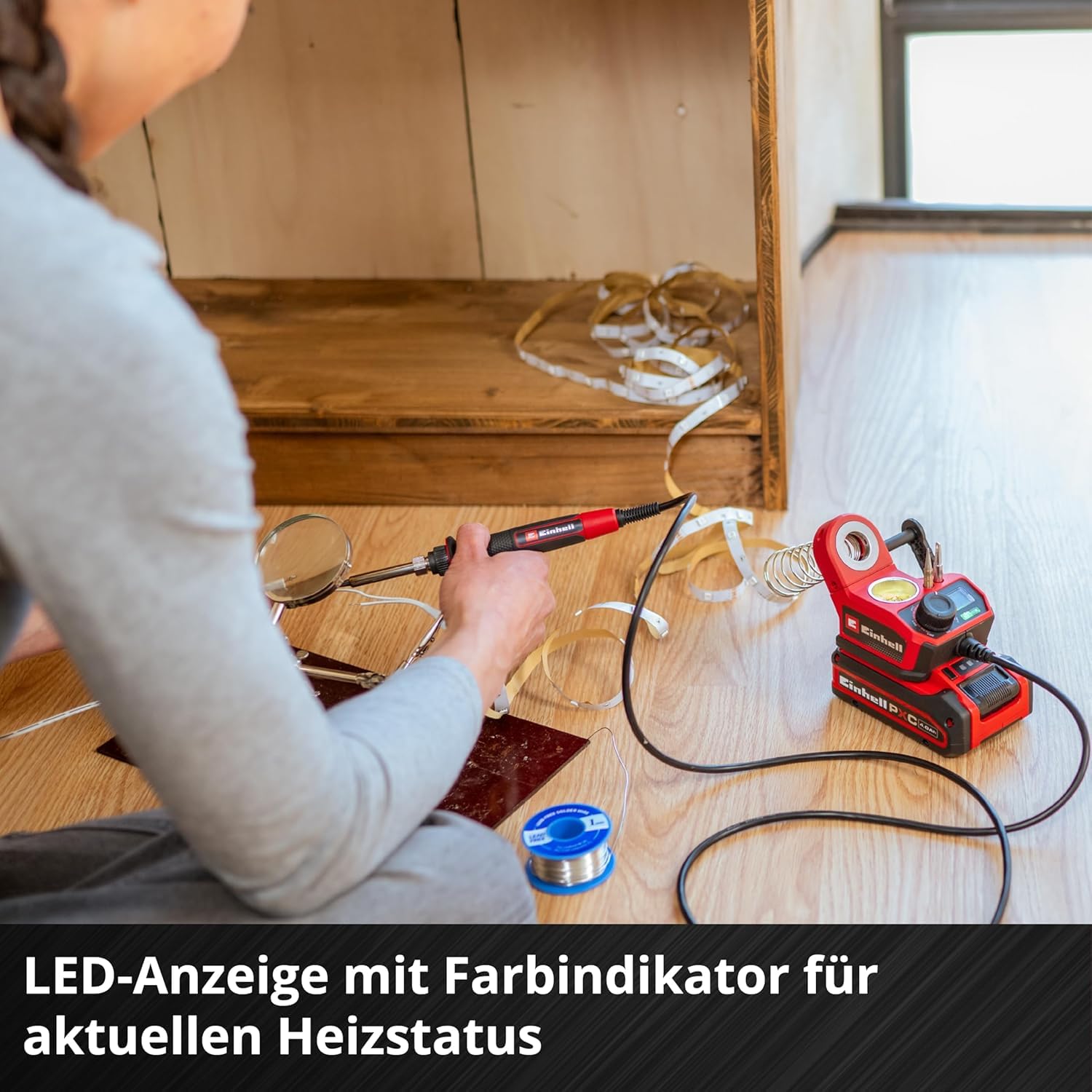 Einhell Akku-Lötkolben TE-SI 18/480 Li E - Solo Power X-Change (18 V, 200 °C - 480 °C, zum Weichlöten, LCD-Display, inkl. 2x Punktspitzen, 1x Flachspitze & Lötzinn)