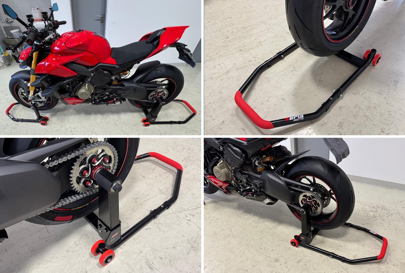 SEFIS M22 klappbarer hinterer Einarm Montageständer für Monoschwingen - linksseitig Motorradheber Serviceständer Heck Montageständer Hinten Motorrad Aufbocken (für Diavel/XDiavel)