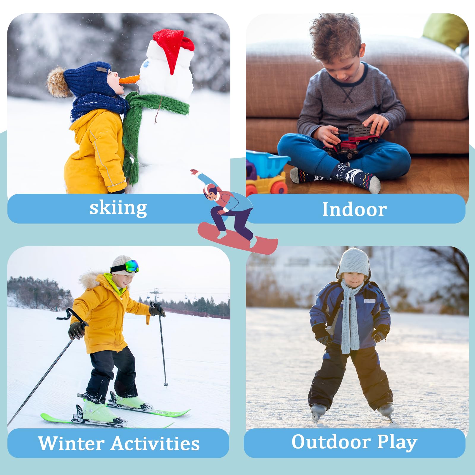 ELUTONG Calcetines de esquí para niños, calcetines térmicos gruesos hasta la rodilla para niños y niñas, calcetines largos de esquí para esquí, patinaje, snowboard, niños pequeños de 3 a 12 años, 1