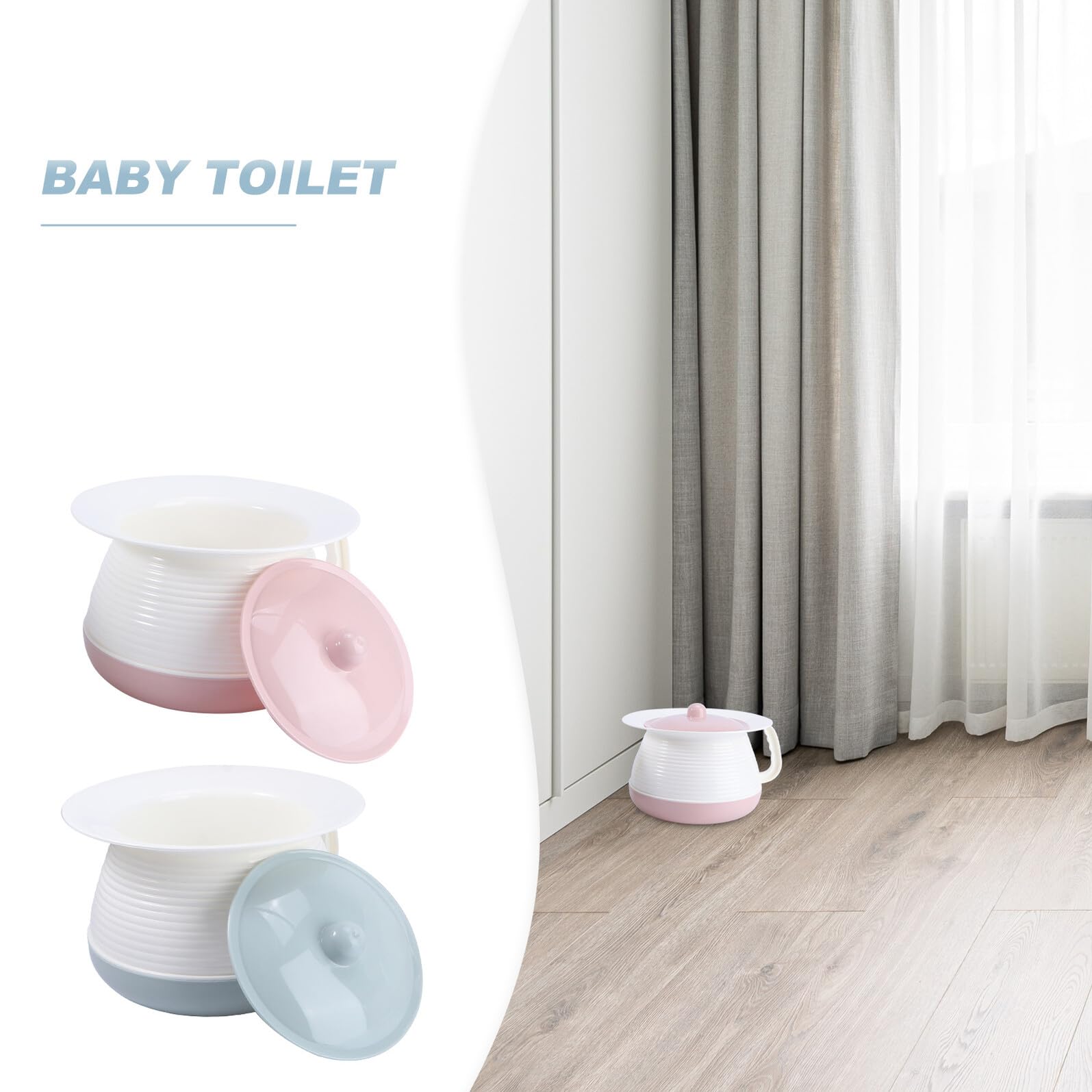 Vasino per Bambino Bambina 2 Unitá in Plastica Pp con Coperchio Manico Rinforzato e Antigoccia per Addestramento al Vasino