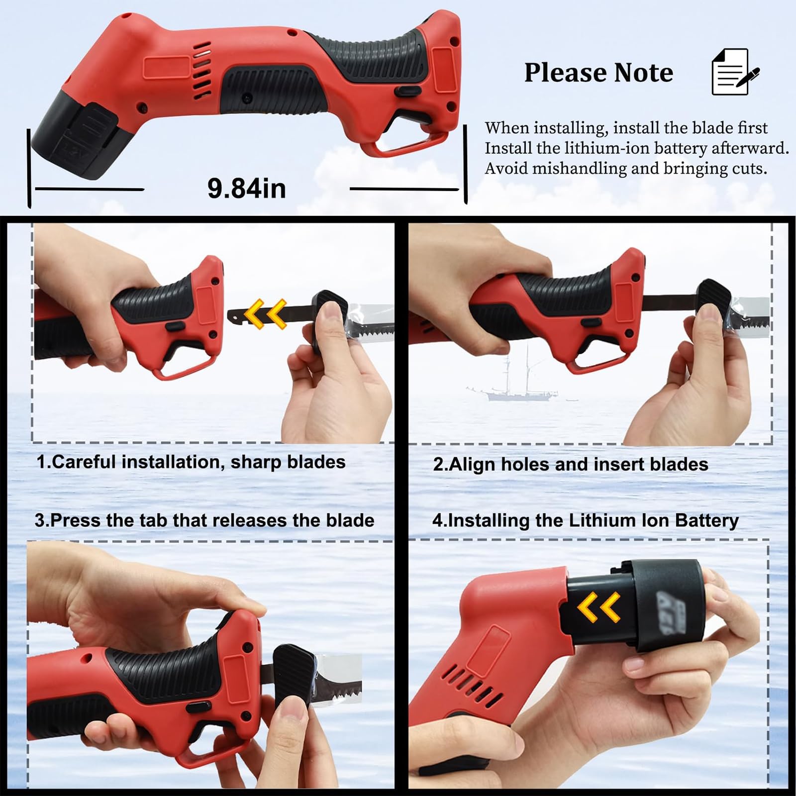 Cuchillo para filetear pescado recargable, cuchillo para filetear pescado eléctrico inalámbrico, cuchillo para pan multifuncional con 4 hojas revestidas de acero inoxidable