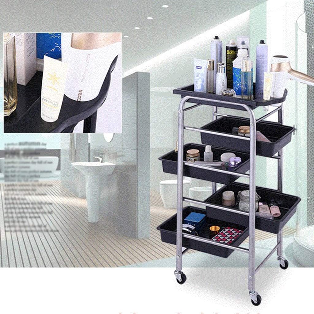 Beauty Storage Trolley Multi-Purpose car, top Plate with Hair Dryer Bracket / 4 Universal Wheel for Salon Beauty Massage spa Silver/Black (D Five Floors)