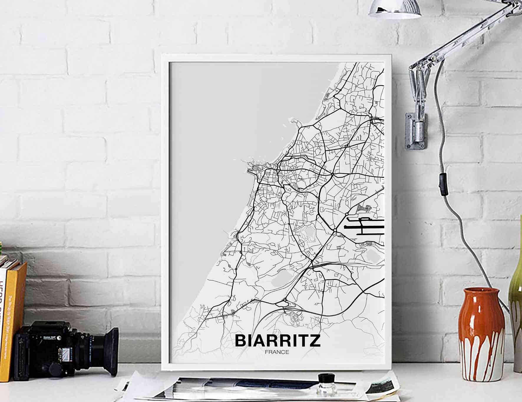 Biarritz France Map Poster Hometown City Print Modern Home Decor Office Decoration Wall Art Dorm Bedroom Gift | 11×17, 16×24, 24×36 inch- Unframed Wall Art
