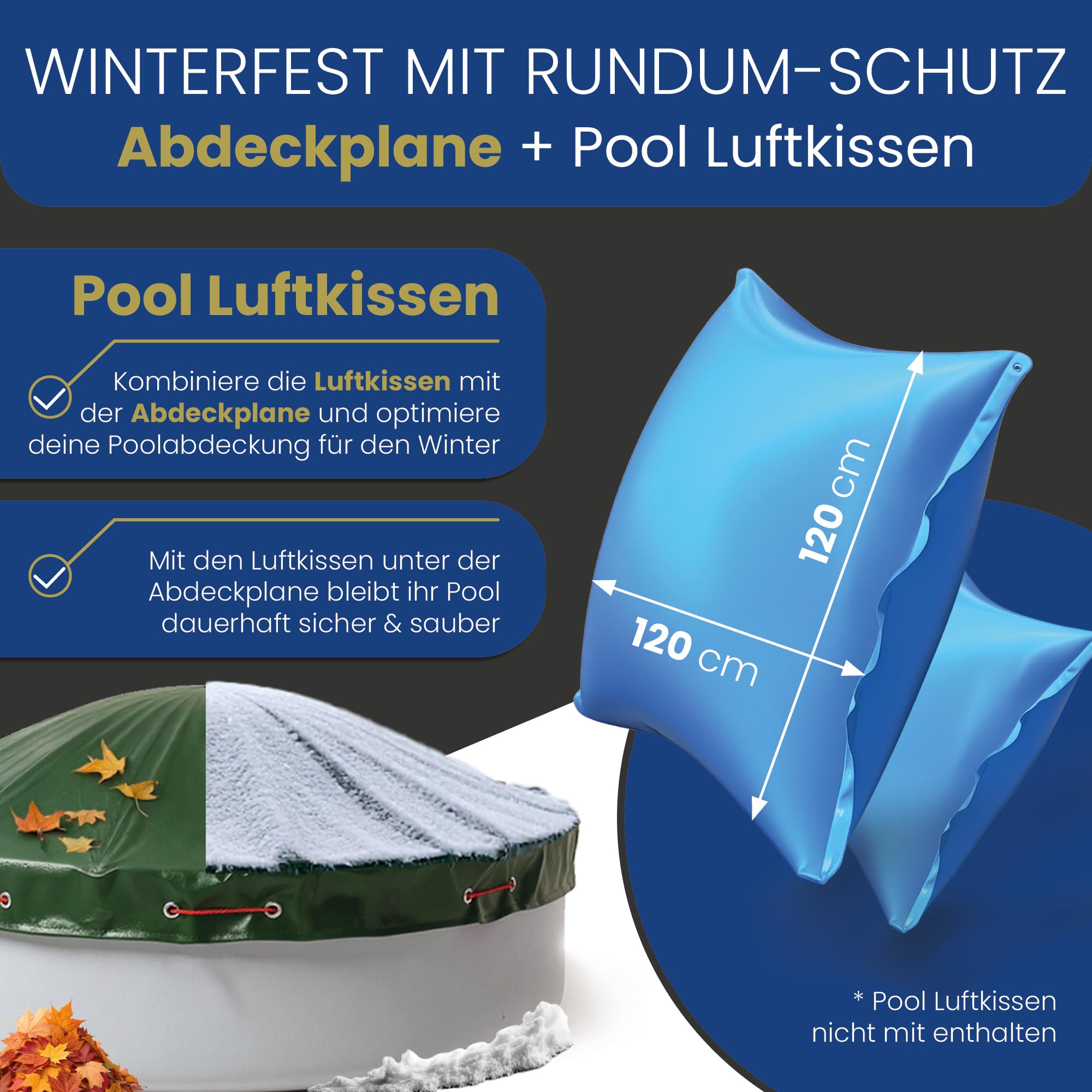 HAF - Poolabdeckung Rund für Pools Ø 400-420 cm (Planenmaß Ø 490 cm) – Winterfeste Abdeckplane zur Schwimmbadabdeckung im Sommer und Winter – Poolplane (Winterabdeckung) aus wasserdichtem PE 110 g/m²