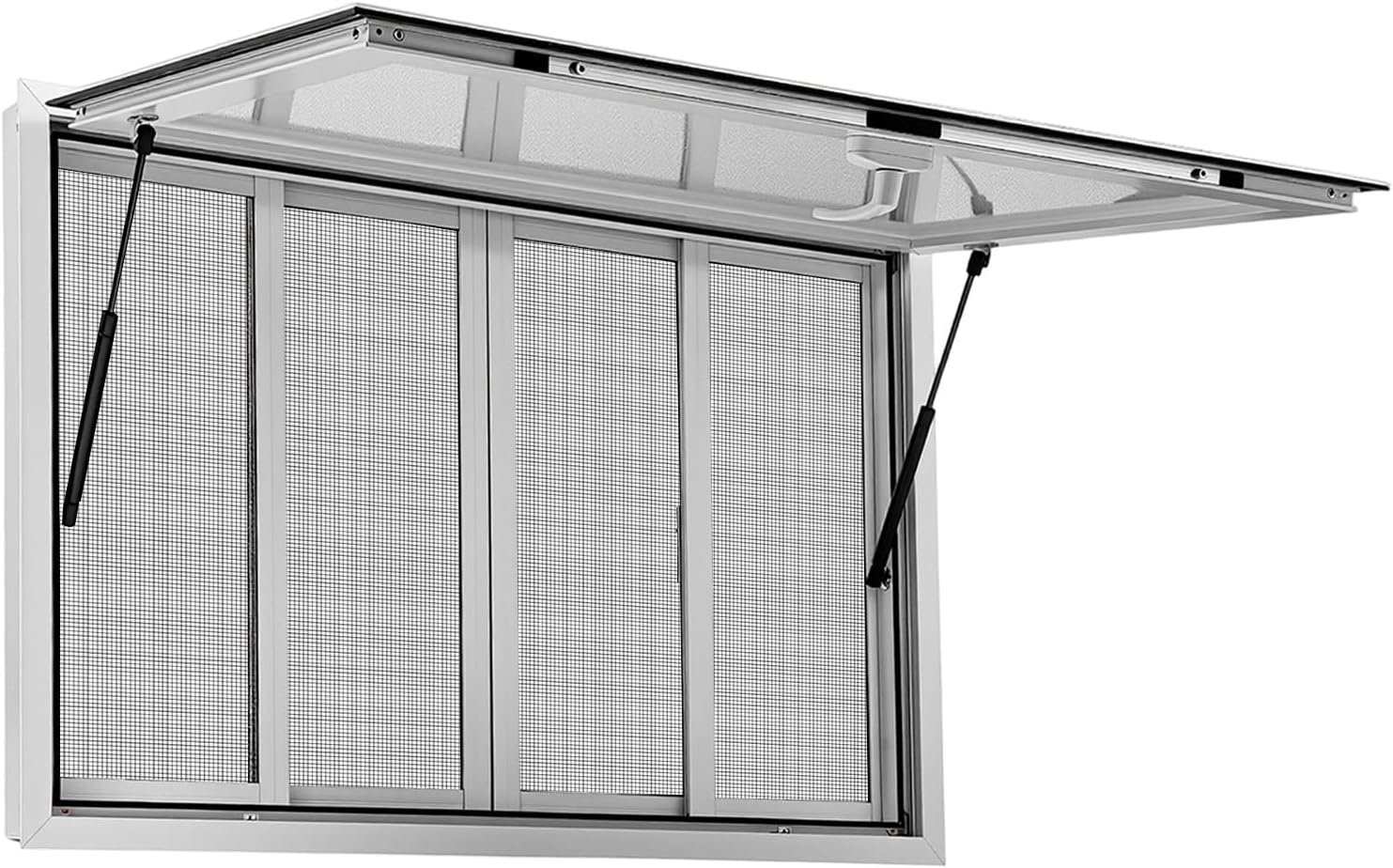 Concession Window 45x30 in, Aluminum Alloy Food Truck Service Window with 4 Horizontal Sliding Screen Windows,Awning Door and Drag Hook, Serving Window for Food Trucks(45" W x 30" H with 4 Screens)
