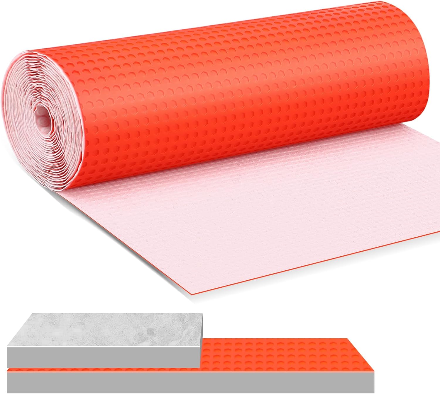 108 Sqft Uncoupling Membrane for Tile 1/8''(3mm) Thick Waterproofing Membrane Crack Prevention Anti Fracture Flooring Underlayment for Bathroom Shower Kitchen Basement(Orange)