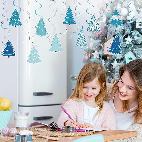 Miniatura 4 de Colarr Paquete de 50 remolinos colgantes de Navidad, decoraciones de papel de aluminio de Navidad, remolinos en espiral, adornos para Navidad,