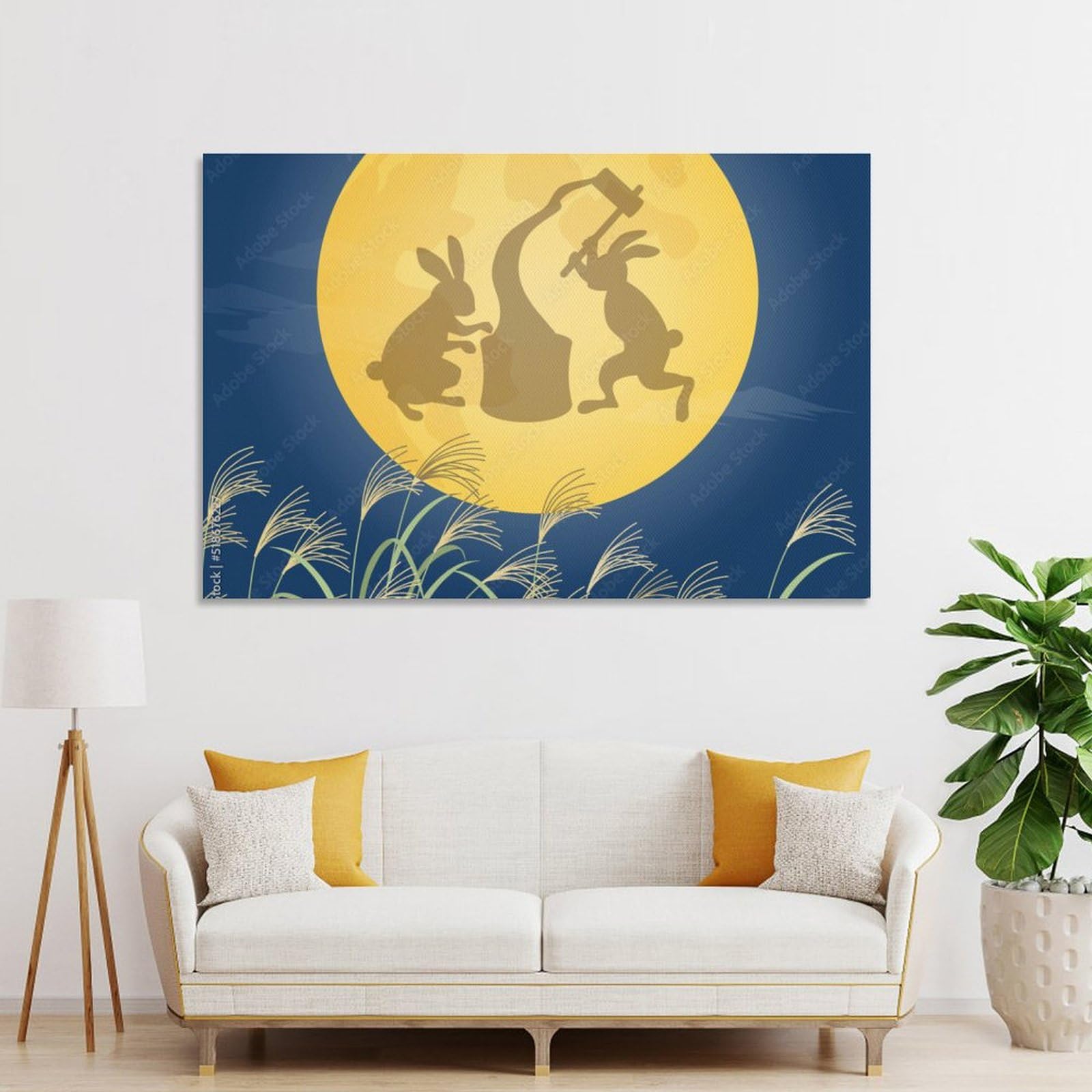 Amazon.co.jp: 月のうさぎシルエットとススキ_お月見_十五夜_ベクター