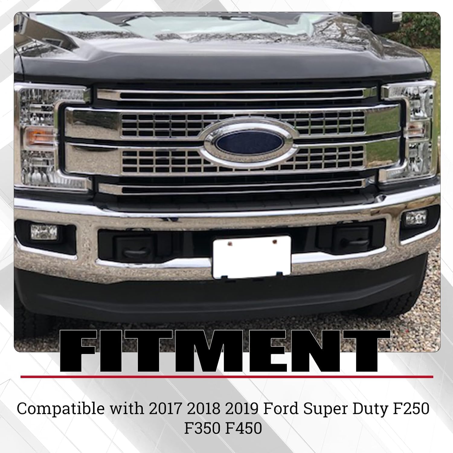 HECASA Bumper Chrome Grille Grill Compatible with 2017 2018 2019 Ford Super Duty F250 F350 F450