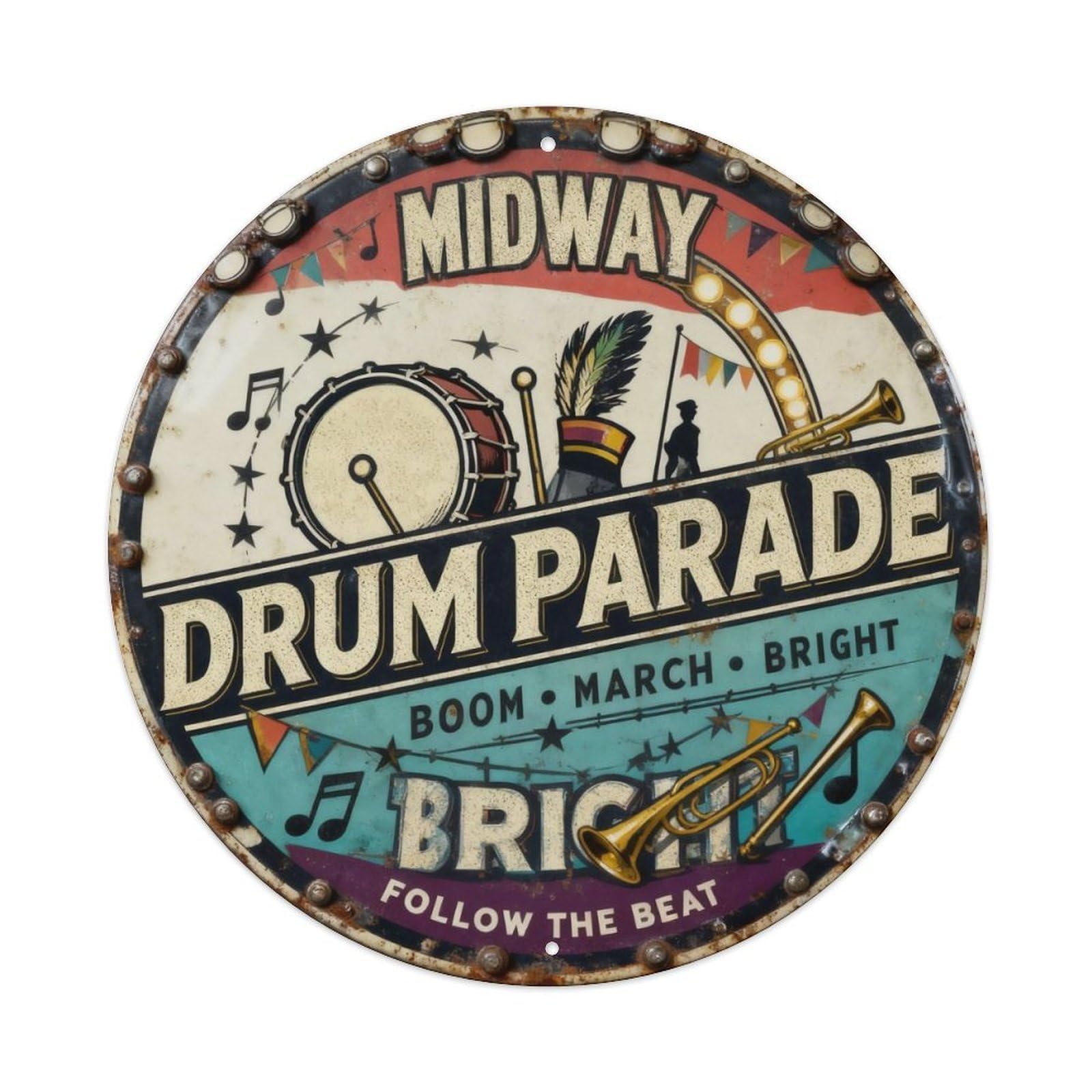 Midway Drum Parade Sign Metal Tin Sign Plaque