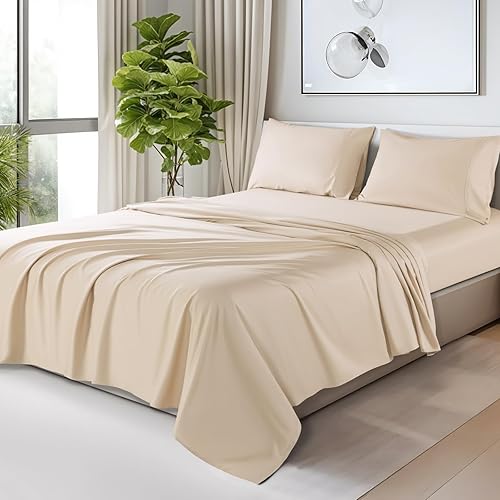 Miniatura 2 de SONORO KATE Sábanas 100% de algodón egipcio, 1200 hilos, juego de sábanas de algodón de hotel de lujo y enfriamiento de 4 piezas, tejido satinado