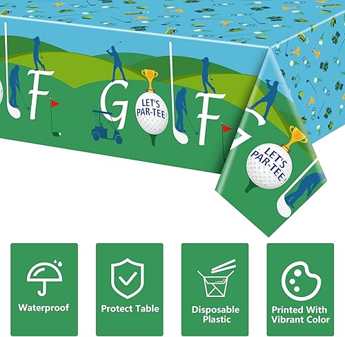 Miniatura 7 de QUERICKY Paquete de 4 manteles de fiesta de golf 51 x 87 pulgadas rectangulares desechables de plástico para decoración de fiestas temáticas de golf