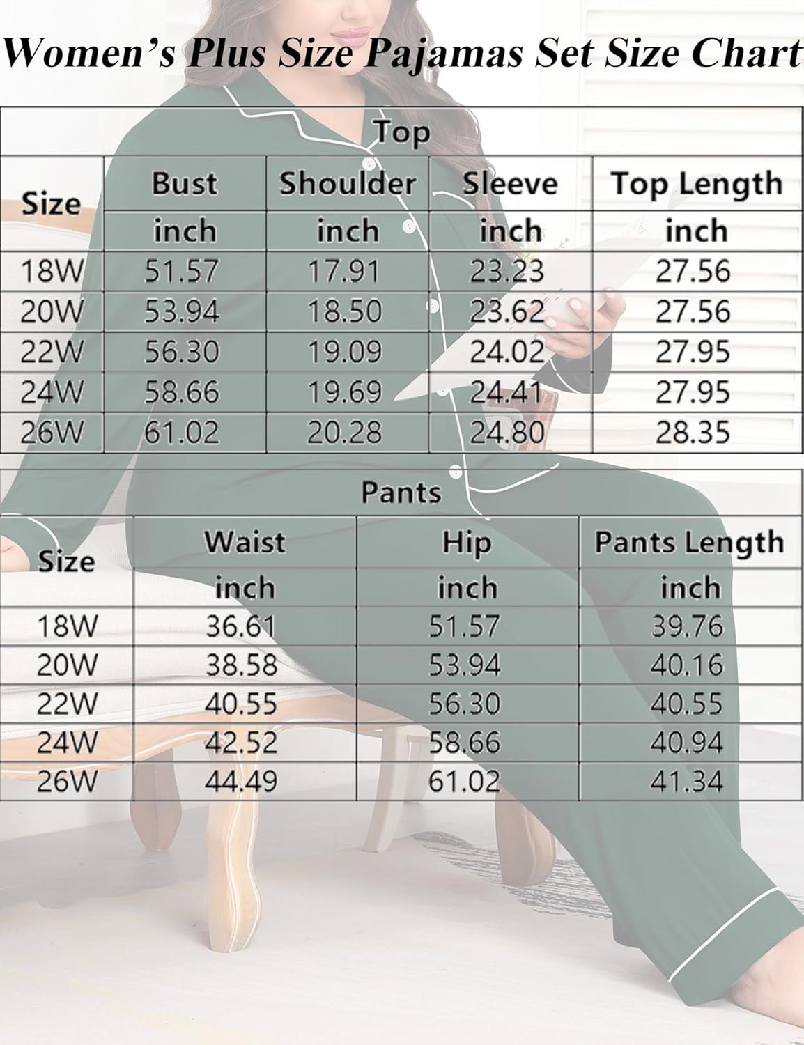 SWOMOG Women's Plus Size Pajamas Set Long Sleeve Sleepwear Button Down Tops Soft Pajama Pants 2 Pcs Lounge Sets with Pocket - Image 6