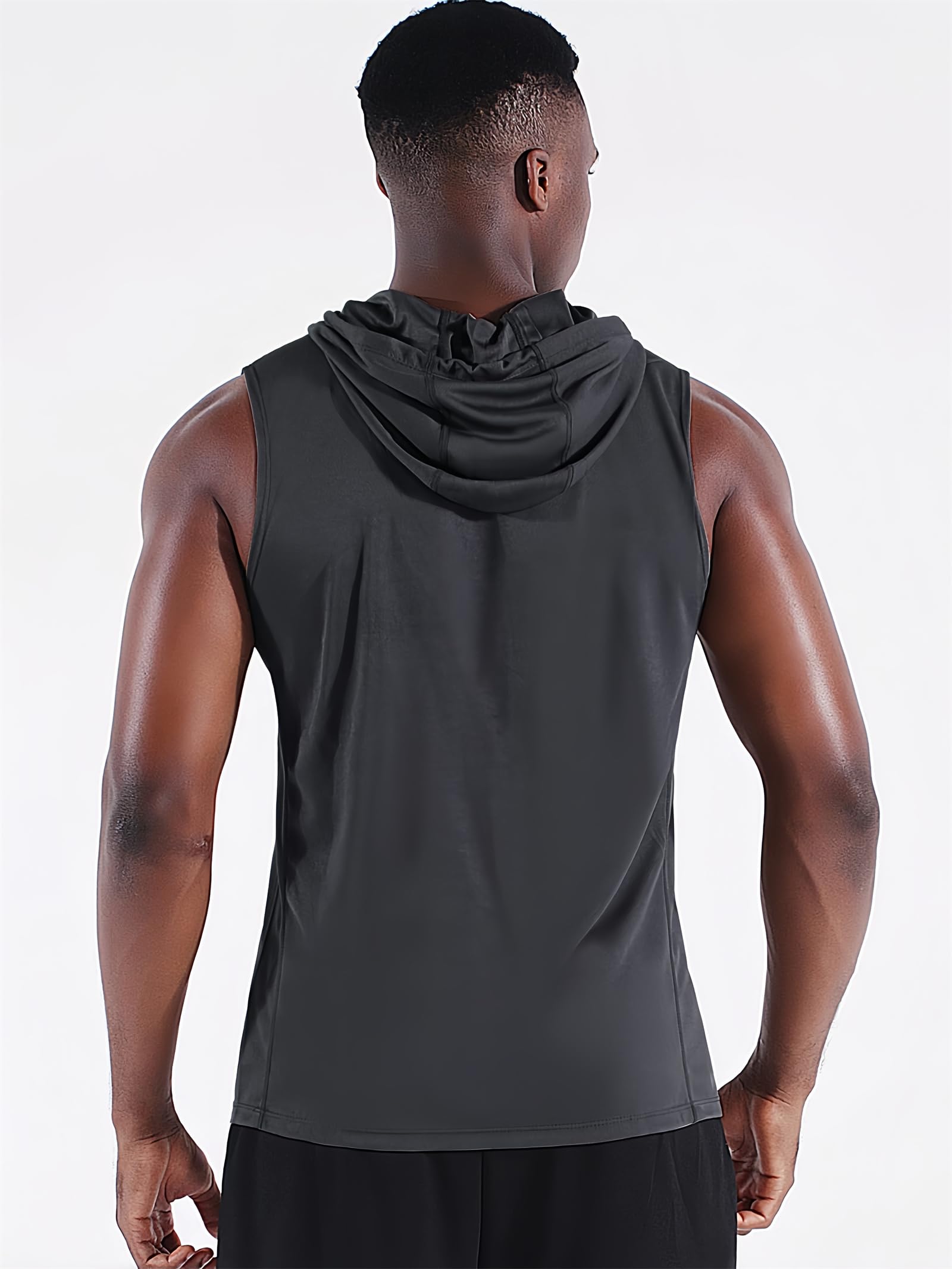 Generisch Convenientto - Pack de 3 camisetas de entrenamiento sin mangas con capucha, de secado rápido, para hombre, camisetas deportivas