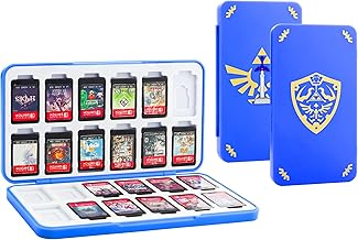 GLDRAM Funda de juego para Nintendo Switch/Lite/OLED, forro suave de almacenamiento con 24 ranuras para tarjetas de juego y 24 ranuras para tarjetas micro SD, cierre magnético para Zelda, color azul