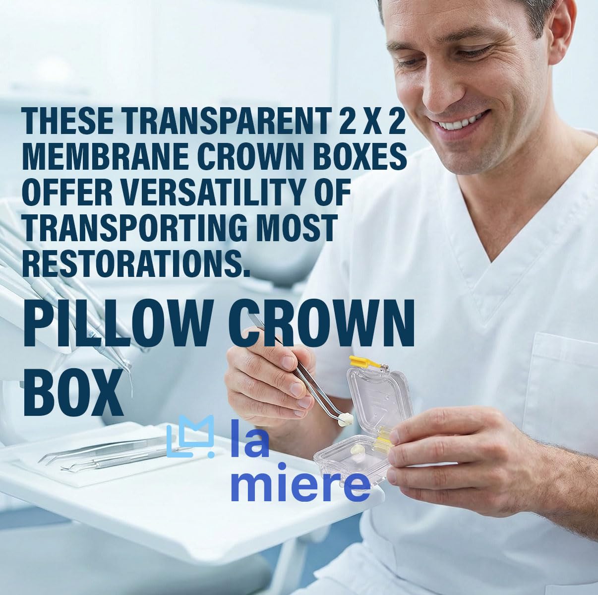 LA MIERE 12 contenitori per cuscini a forma di corona dentale e ponte con chiusura di sicurezza, con membrana trasparente