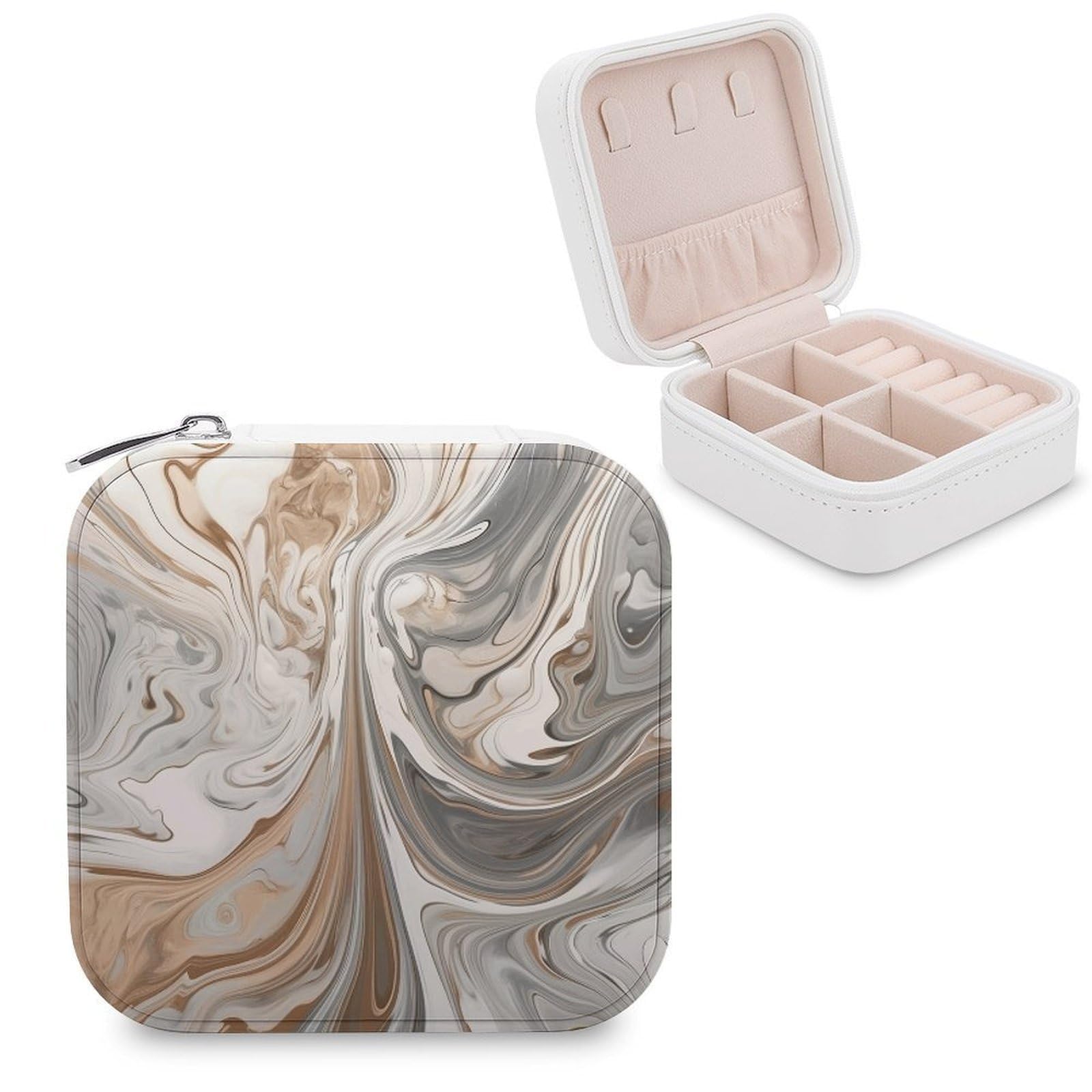 FekiLoot Marble Background Jewelry Case Personalized Leather Jewelry Box Mini Travel Jewelry Case Small Portable Jewelry Organizer for Ring Earrings Necklace Bracelet