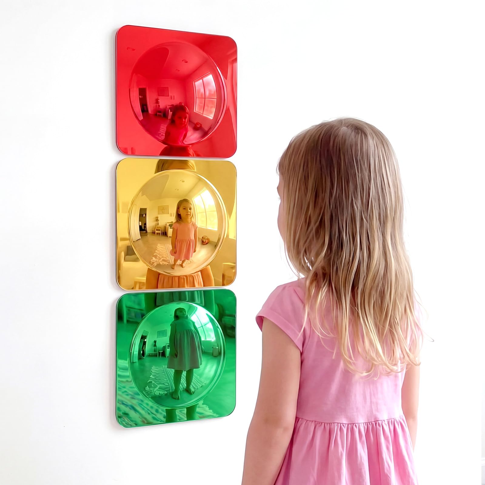 Geiserailie 3 Pcs Sensory Wall Mirror Acrylic Bubble Mirror for Wall Decoration Sensory Toys for Kids Classroom Home -Sensory Room Decor Visual, Tactile Stimulation (6 x 6 Inch,Red,Yellow,Green) — image 1