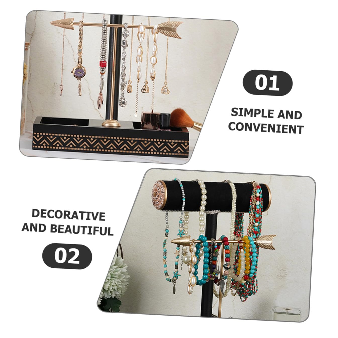 Alipis Estante de Almacenamiento de Joyas Estante de Exhibición de Joyas Negro y Dorado Organizador para Collares y Pulseras Soporte para Collares y Aretes