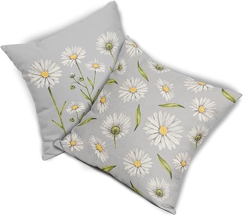 Miniatura 7 de Juego de 2 fundas de almohada de primavera y verano de 18 x 18 pulgadas, con estampado de flores blancas en acuarela, gris y gris, fundas