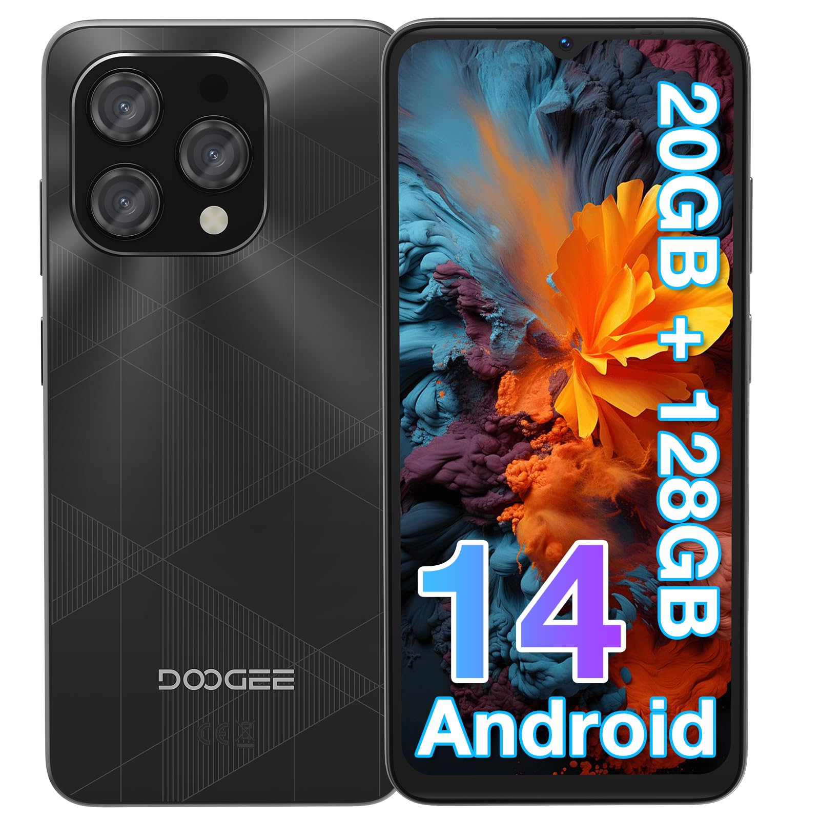 DOOGEE N55 Plus Smartphone 2024, 20GB RAM + 128GB ROM(TF 1TB), 6,56" HD+ 90Hz Telefono, Android 14, Octa Core, 13MP+8MP Cellulare, 4G Dual SIM, Face ID, 5150mAh, OTG, GPS Smartphone