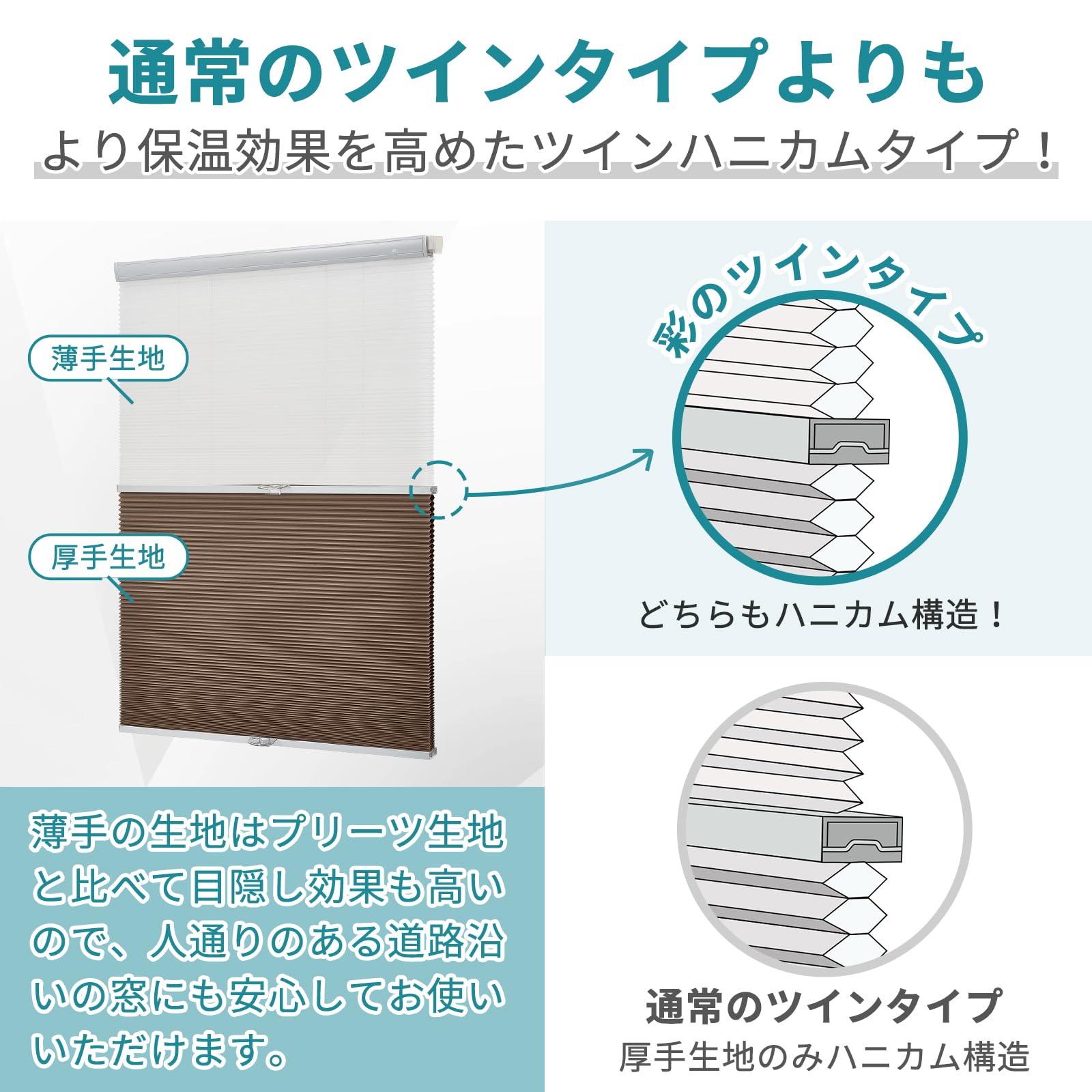 Amazon｜Adliy ツインハニカムシェード 突っ張り式 1級遮光 ツイン