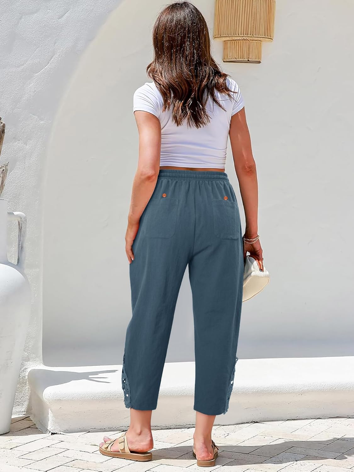 Angerella Womens Cotton Linen Pants Casual Lightweight Drawstring Elastic Waist Trousers Summer Lounge Pants with Pockets - Image 5