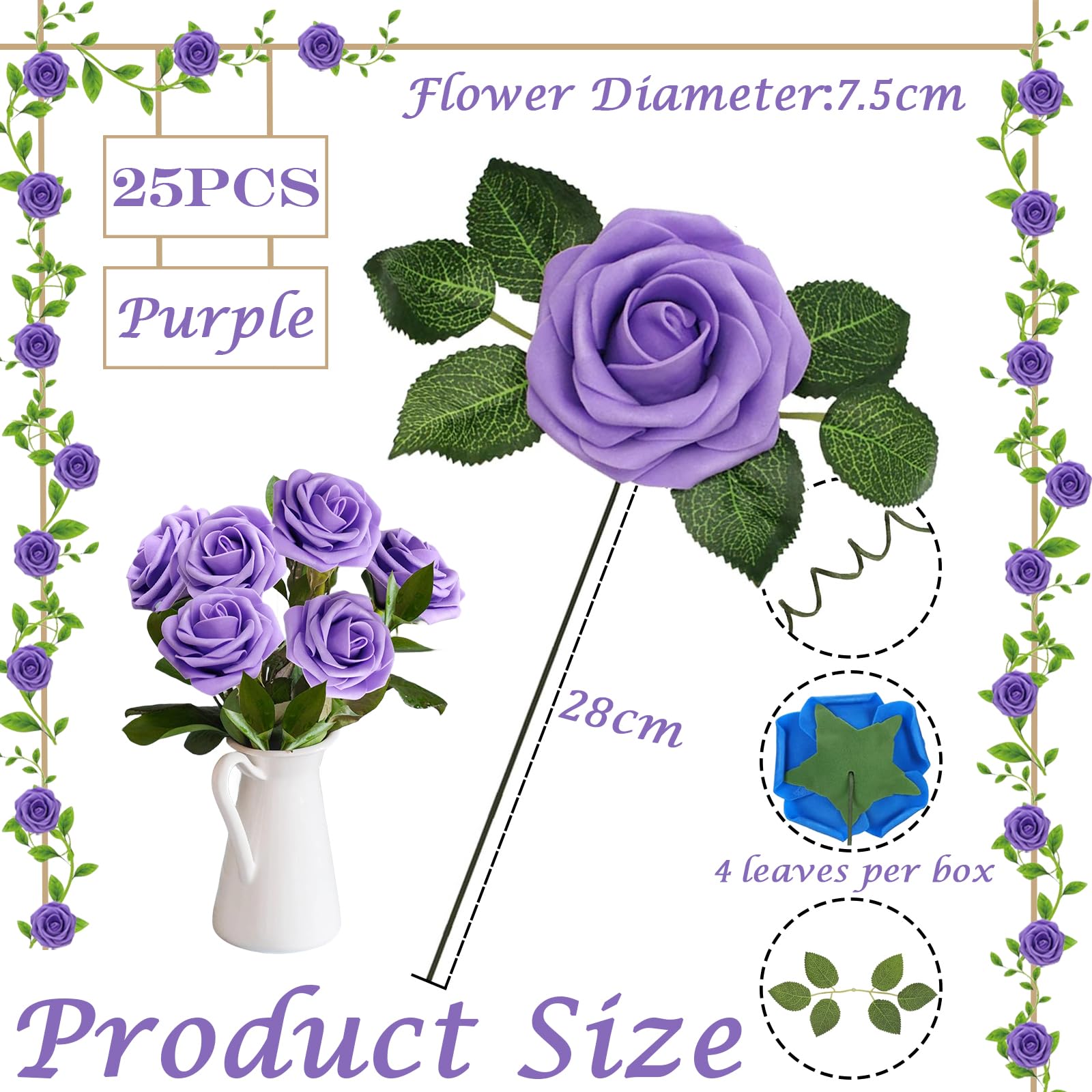 IPOPU 100 Rose Artificiali In Schiuma Viola | Teste Fiori Senza Stelo Per Decorazioni Fai Da Te - 2