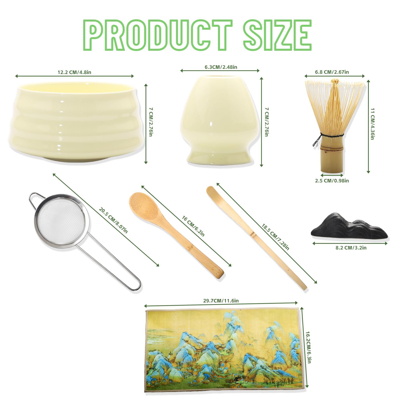 Set Matcha 8 Pezzi Set Tè Matcha con Frusta in Bambù Chasen, Ciotola Matcha, Setaccio e Cucchiaino – Kit Matcha Giapponese per Principianti, Set Accessori Premium Matcha (Giallo Latte)