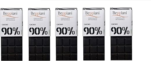 5 bars of fine handmade chocolate Beppiani - Made in Italy - dark chocolate - extra dark (90% cocoa)