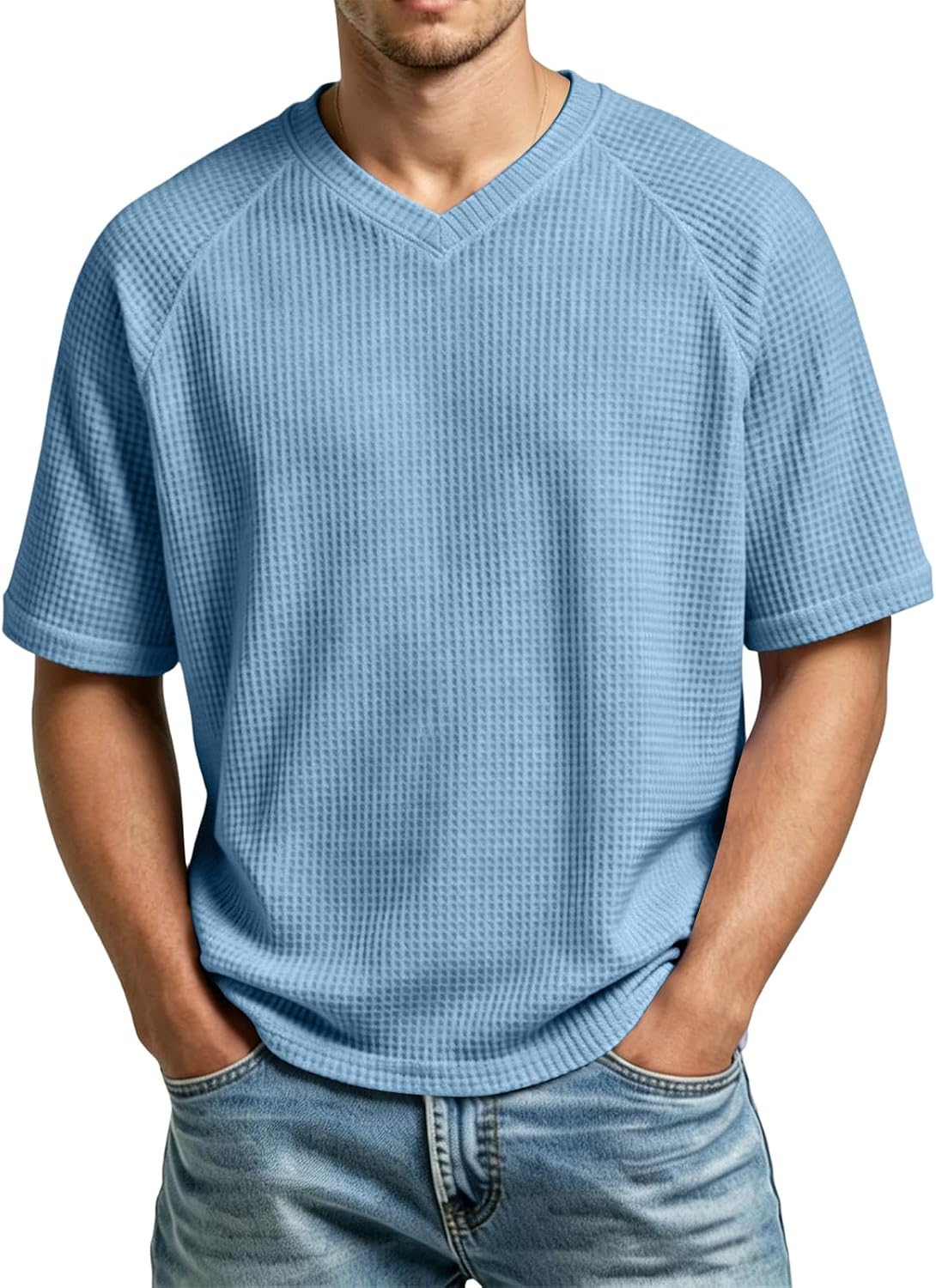 RTRDE Men's T-Shirts Short Sleeve V Neck Waffle Knit Summer Casual Basic Daily Wear Tshirts, M-3XL