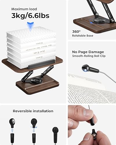 Miniatura 6 de Viozon Soporte para libros para lectura, soporte para libros con base giratoria de 360 con ranura para bolígrafo, soporte de exhibición de lectura