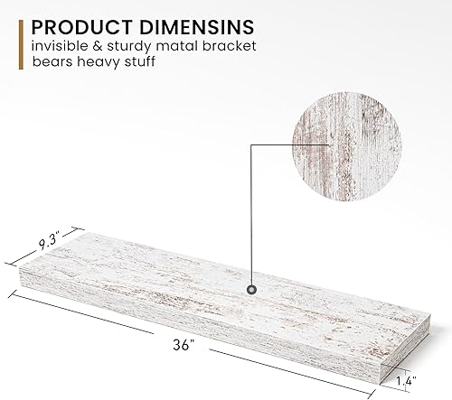 Miniatura 10 de Fun Memories Estantes flotantes hechos a mano de pino europeo, juego de 2 estantes de pared de madera rústica natural, estante de almacenamiento