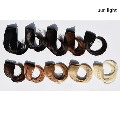 Miniatura 4 de Flequillo rizado esponjoso, postizo de pelo sintético natural para mujer, fleco falso con clip (2 piezas, marrón claro)