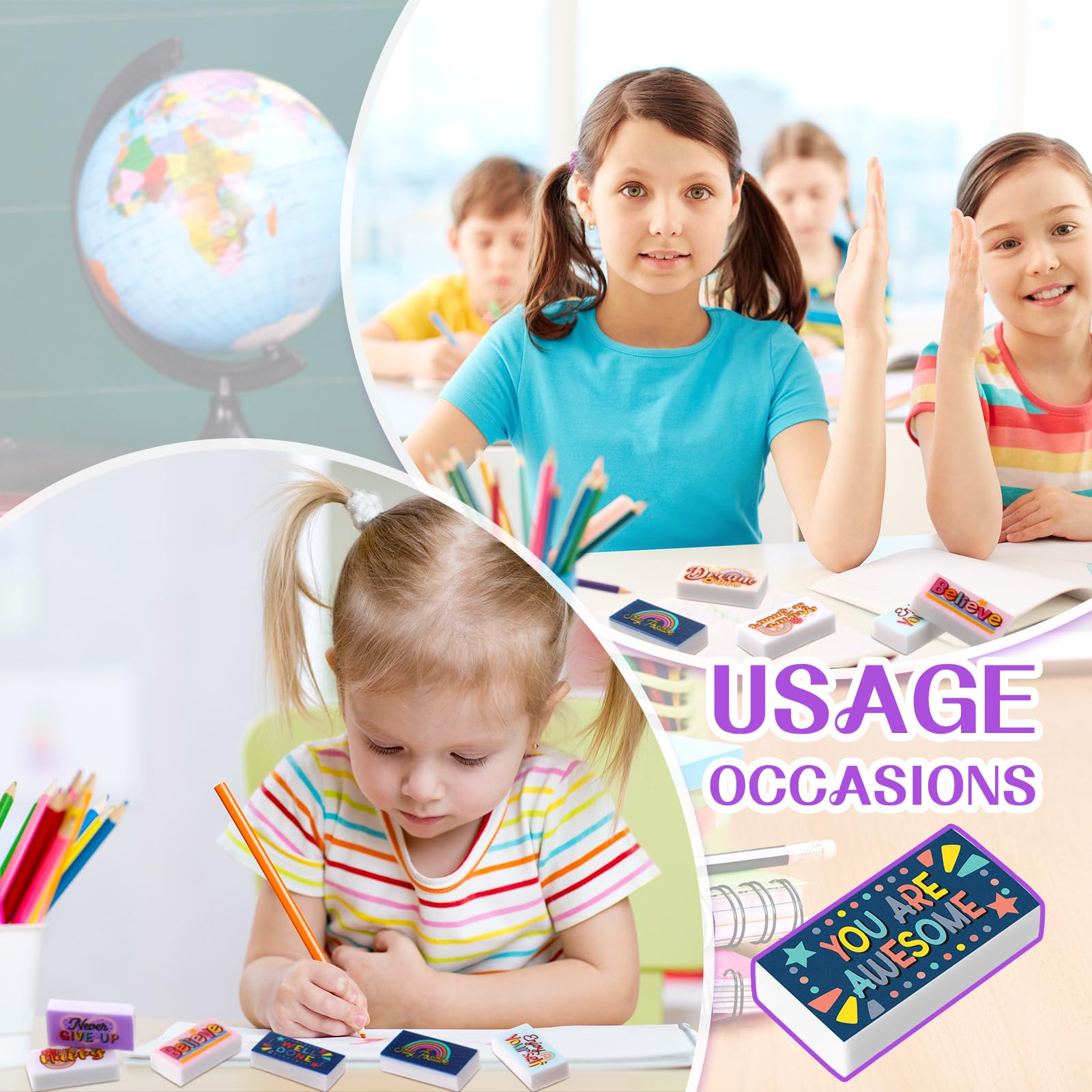 Dunzoom 100 gomme da cancellare motivazionali per bambini, divertenti e motivazionali, forniture per scuola, ufficio, ufficio, insegnanti, artisti (Boho)