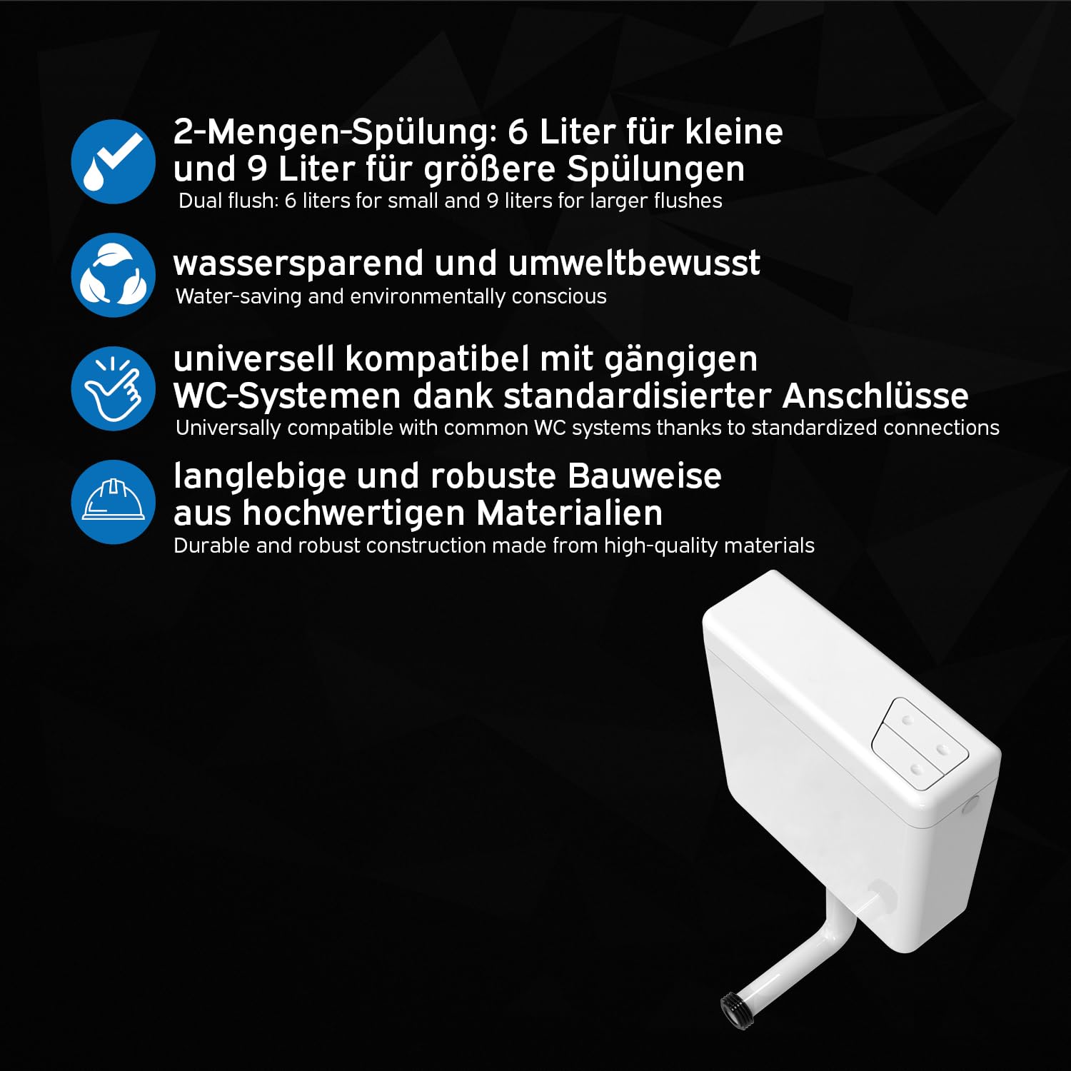 kör4u WC Spülkasten weiß, 2-Mengen-Spülung 6/9l, wassersparend, Komplettset